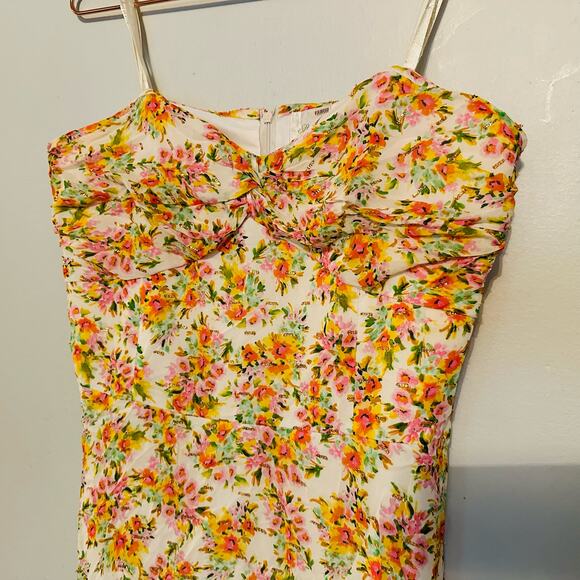 SHOSHANNA MIDNIGHT Remy Orange Yellow Floral Strapless Midi Dress Size 14 - Picture 7 of 9